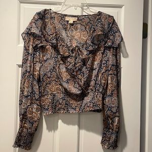 Band of Gypsies sheer ruffled paisley print top.